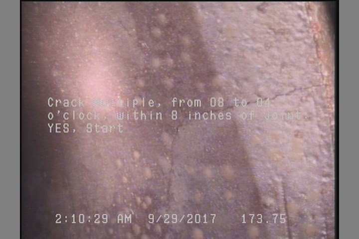 Crack Multiple, from 08 to 04 o'clock, within 8 inches of joint: YES, Start