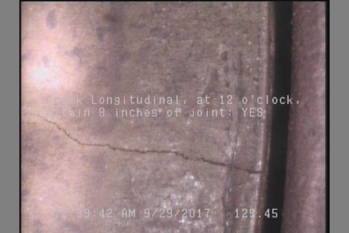 Crack Longitudinal, at 12 o'clock, within 8 inches of joint: YES