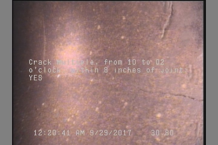 Crack Multiple, from 10 to 02 o'clock, within 8 inches of joint: YES