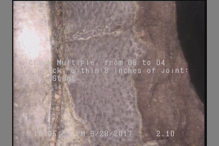 Crack Multiple, from 08 to 04 o'clock, within 8 inches of joint: YES, Start