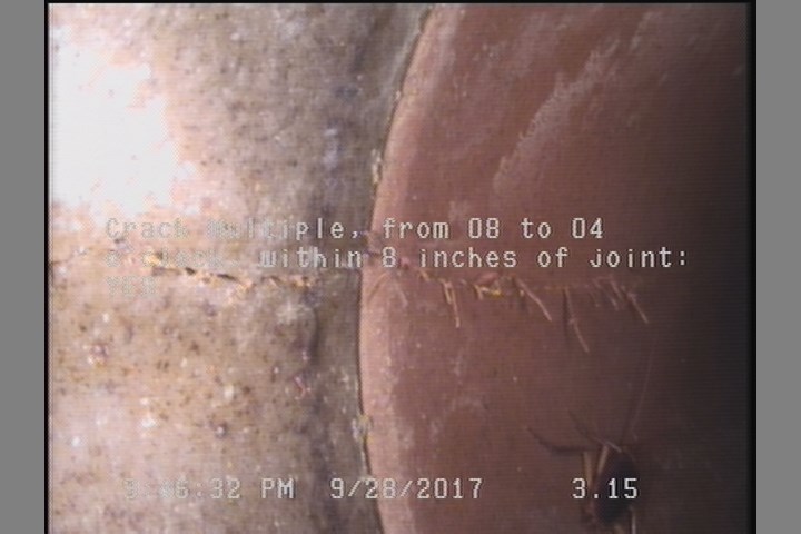 Crack Multiple, from 08 to 04 o'clock, within 8 inches of joint: YES