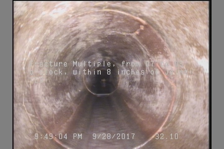 Fracture Multiple, from 07 to 05 o'clock, within 8 inches of joint: YES