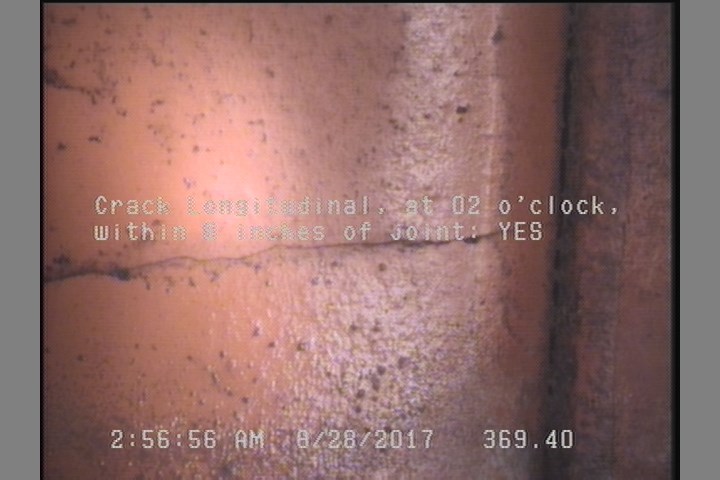 Crack Longitudinal, at 02 o'clock, within 8 inches of joint: YES