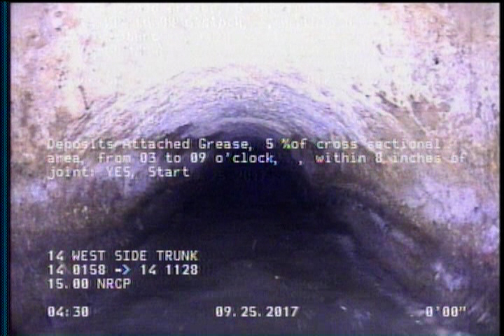 Deposits Attached Grease, 5 %of cross sectional area, from 03 to 09 o'clock, , within 8 inches of joint: YES, Start