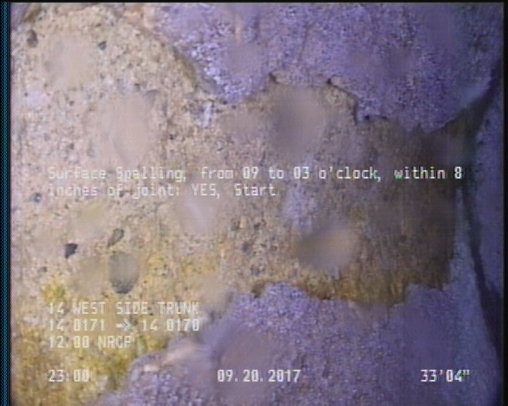 Surface Spalling, from 09 to 03 o'clock, within 8 inches of joint: YES, Start