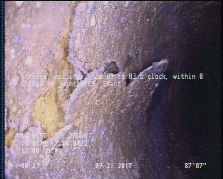 Surface Spalling, from 09 to 03 o'clock, within 8 inches of joint: YES, Start