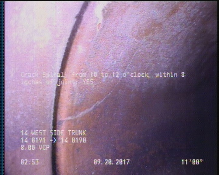 Crack Spiral, from 10 to 12 o'clock, within 8 inches of joint: YES