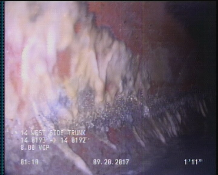 Deposits Attached Grease, 5 %of cross sectional area, from 03 to 09 o'clock, , within 8 inches of joint: YES, Start