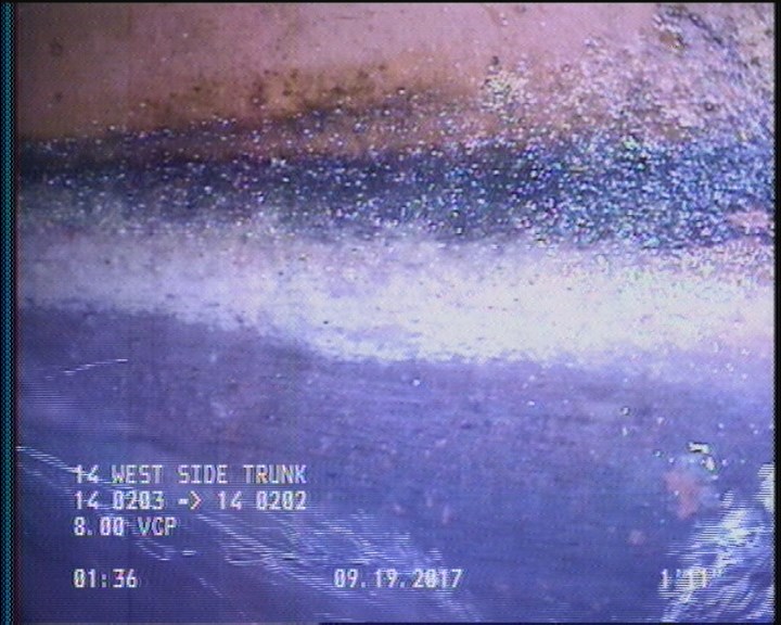 Deposits Attached Grease, 5 %of cross sectional area, from 04 to 08 o'clock, , within 8 inches of joint: YES, Start