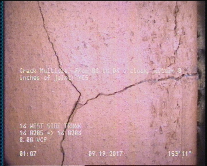 Crack Multiple, from 08 to 04 o'clock, within 8 inches of joint: YES