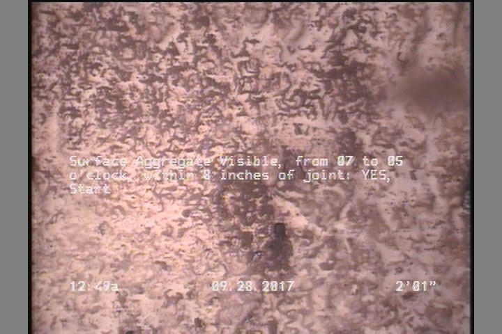 Surface Aggregate Visible, from 07 to 05 o'clock, within 8 inches of joint: YES, Start