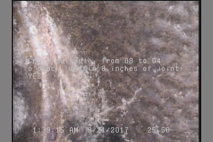 Crack Multiple, from 08 to 04 o'clock, within 8 inches of joint: YES