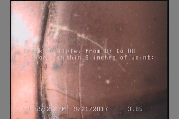 Crack Multiple, from 07 to 08 o'clock, within 8 inches of joint: YES