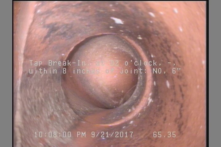 Tap Break-In, at 02 o'clock, -, within 8 inches of joint: NO, 6"