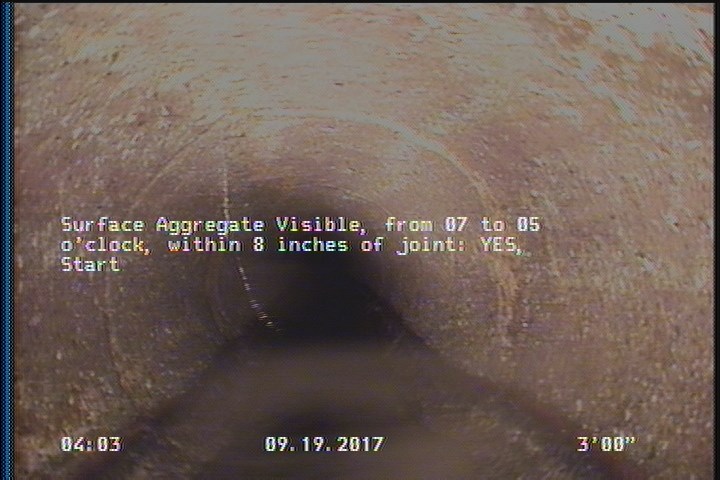 Surface Aggregate Projecting, from 07 to 05 o'clock, within 8 inches of joint: YES, Start