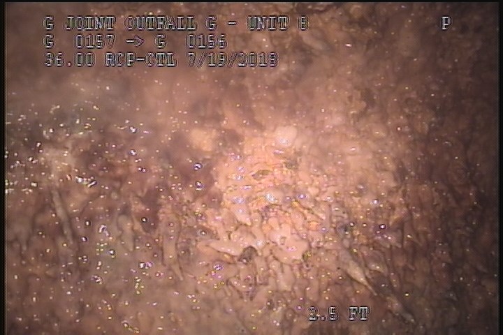 Deposits Attached Grease, 2 %of cross sectional area, from 08 to 04 o'clock, , within 8 inches of joint: YES, Start