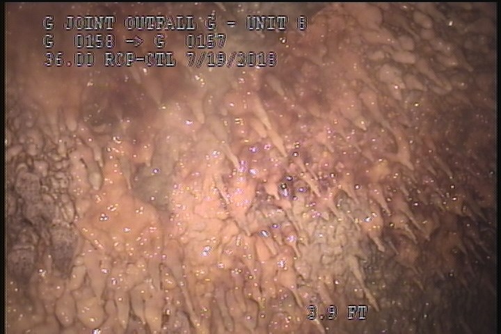 Deposits Attached Grease, 2 %of cross sectional area, from 08 to 04 o'clock, , within 8 inches of joint: YES, Start