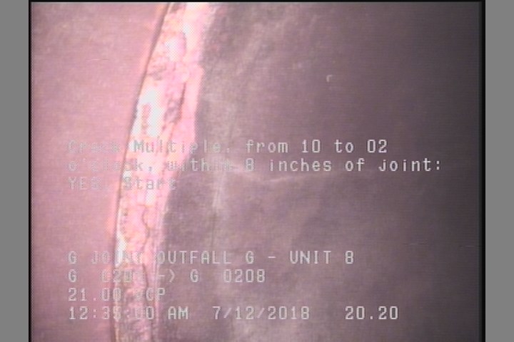 Crack Multiple, from 10 to 02 o'clock, within 8 inches of joint: YES, Start