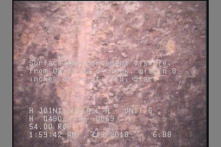Surface Reinforcement Visible, from 09 to 03 o'clock, within 8 inches of joint: YES, Start