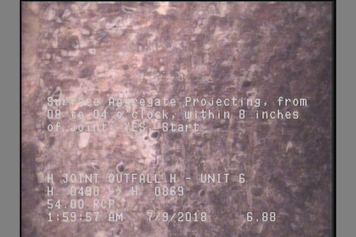 Surface Aggregate Projecting, from 08 to 04 o'clock, within 8 inches of joint: YES, Start