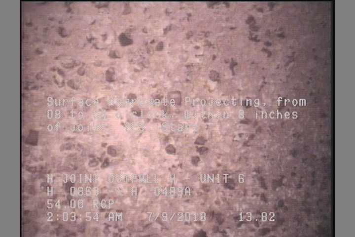 Surface Aggregate Projecting, from 08 to 04 o'clock, within 8 inches of joint: YES, Start