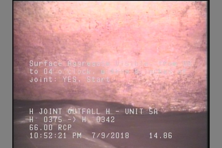 Surface Aggregate Visible, from 08 to 04 o'clock, within 8 inches of joint: YES, Start