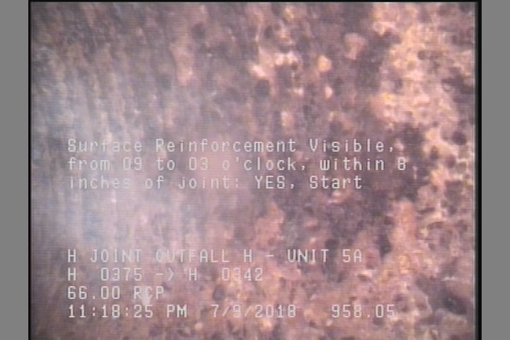Surface Reinforcement Visible, from 09 to 03 o'clock, within 8 inches of joint: YES, Start