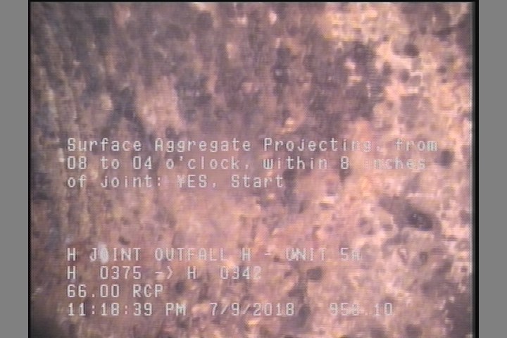Surface Aggregate Projecting, from 08 to 04 o'clock, within 8 inches of joint: YES, Start