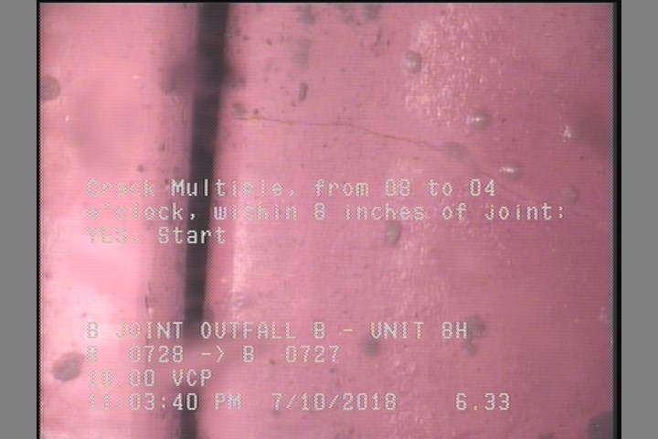 Crack Multiple, from 08 to 04 o'clock, within 8 inches of joint: YES, Start