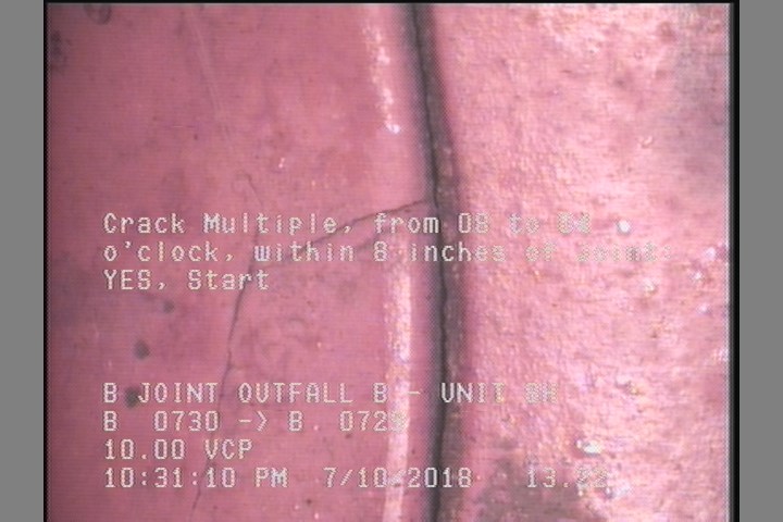 Crack Multiple, from 08 to 04 o'clock, within 8 inches of joint: YES, Start