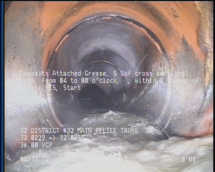 Deposits Attached Grease, 5 %of cross sectional area, from 04 to 08 o'clock, , within 8 inches of joint: YES, Start