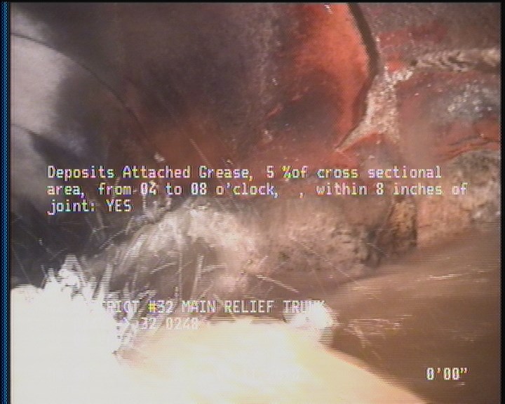 Deposits Attached Grease, 5 %of cross sectional area, from 04 to 08 o'clock, , within 8 inches of joint: YES