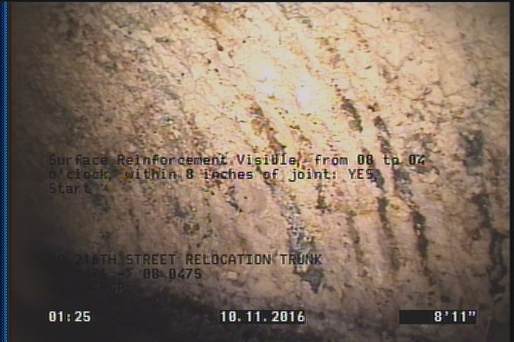 Surface Reinforcement Visible, from 08 to 04 o'clock, within 8 inches of joint: YES, Start