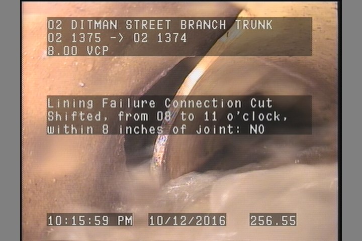 Lining Failure Connection Cut Shifted, from 08 to 11 o'clock, within 8 inches of joint: NO
