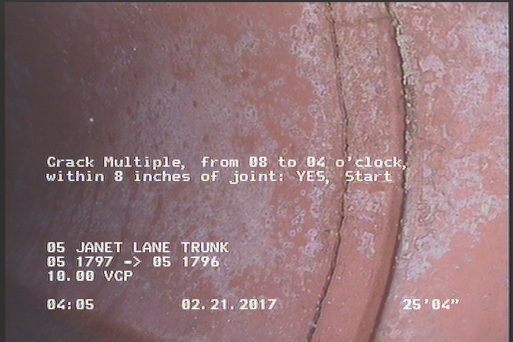 Crack Multiple, from 08 to 04 o'clock, within 8 inches of joint: YES, Start