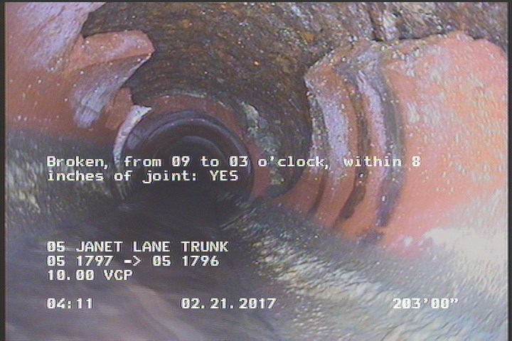 Broken, from 09 to 03 o'clock, within 8 inches of joint: YES - POSSIBLE REPAIR