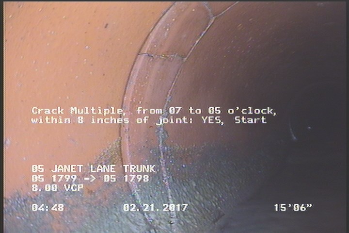 Crack Multiple, from 07 to 05 o'clock, within 8 inches of joint: YES, Start