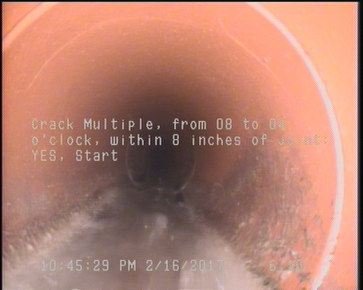 Crack Multiple, from 08 to 04 o'clock, within 8 inches of joint: YES, Start