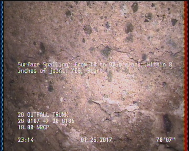 Surface Spalling, from 10 to 02 o'clock, within 8 inches of joint: YES, Start