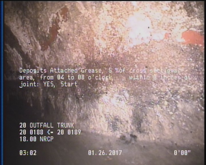 Deposits Attached Grease, 5 %of cross sectional area, from 04 to 08 o'clock, , within 8 inches of joint: YES, Start