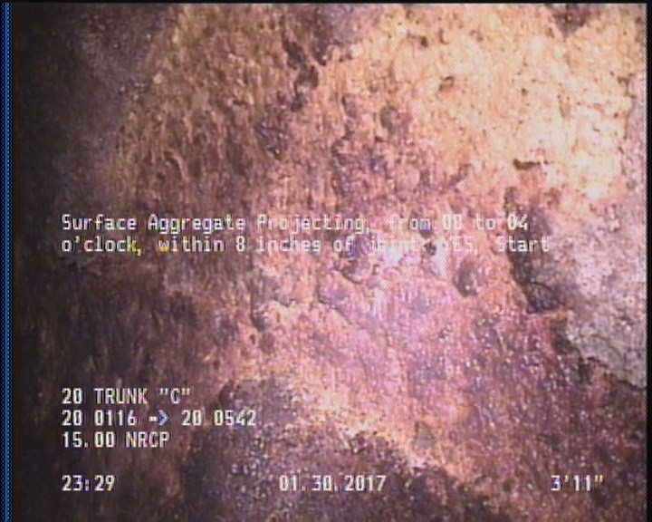 Surface Aggregate Projecting, from 08 to 04 o'clock, within 8 inches of joint: YES, Start