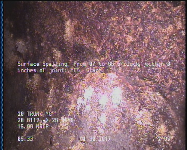 Surface Spalling, from 07 to 05 o'clock, within 8 inches of joint: YES, Start