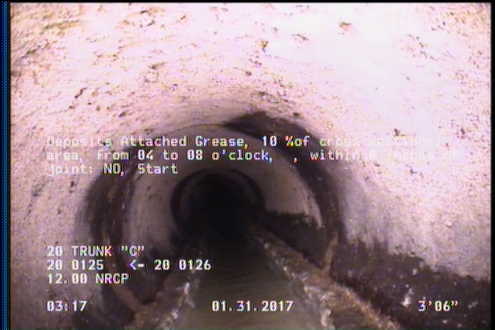 Deposits Attached Grease, 10 %of cross sectional area, from 04 to 08 o'clock, , within 8 inches of joint: NO, Start