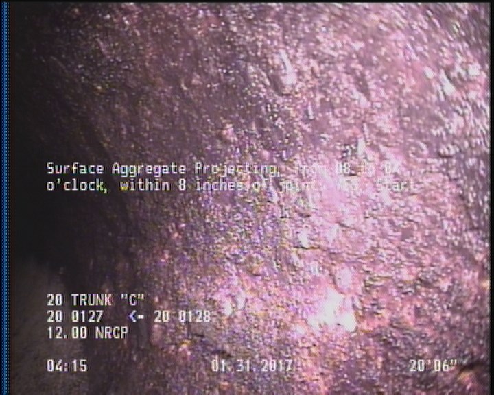 Surface Aggregate Projecting, from 08 to 04 o'clock, within 8 inches of joint: YES, Start