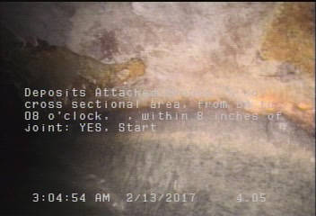 Deposits Attached Grease, 5 %of cross sectional area, from 04 to 08 o'clock, , within 8 inches of joint: YES, Start