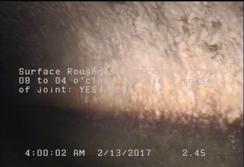 Surface Roughness Increased, from 08 to 04 o'clock, within 8 inches of joint: YES, Start