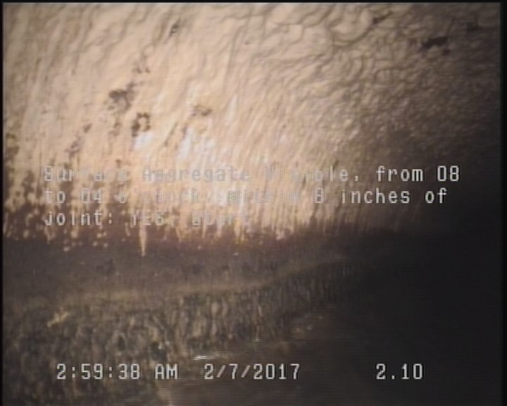 Surface Aggregate Visible, from 08 to 04 o'clock, within 8 inches of joint: YES, Start