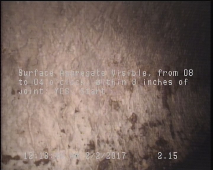 Surface Aggregate Visible, from 08 to 04 o'clock, within 8 inches of joint: YES, Start