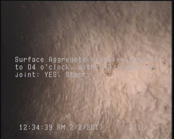 Surface Aggregate Visible, from 08 to 04 o'clock, within 8 inches of joint: YES, Start