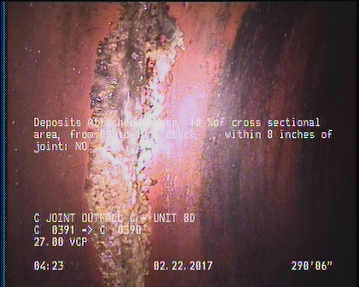 Deposits Attached Grease, 10 %of cross sectional area, from 08 to 12 o'clock, , within 8 inches of joint: NO